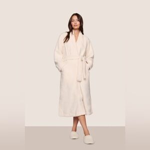 Eberjey Renew Plush Long Cream Robe with Shawl Collar Ivory Size M